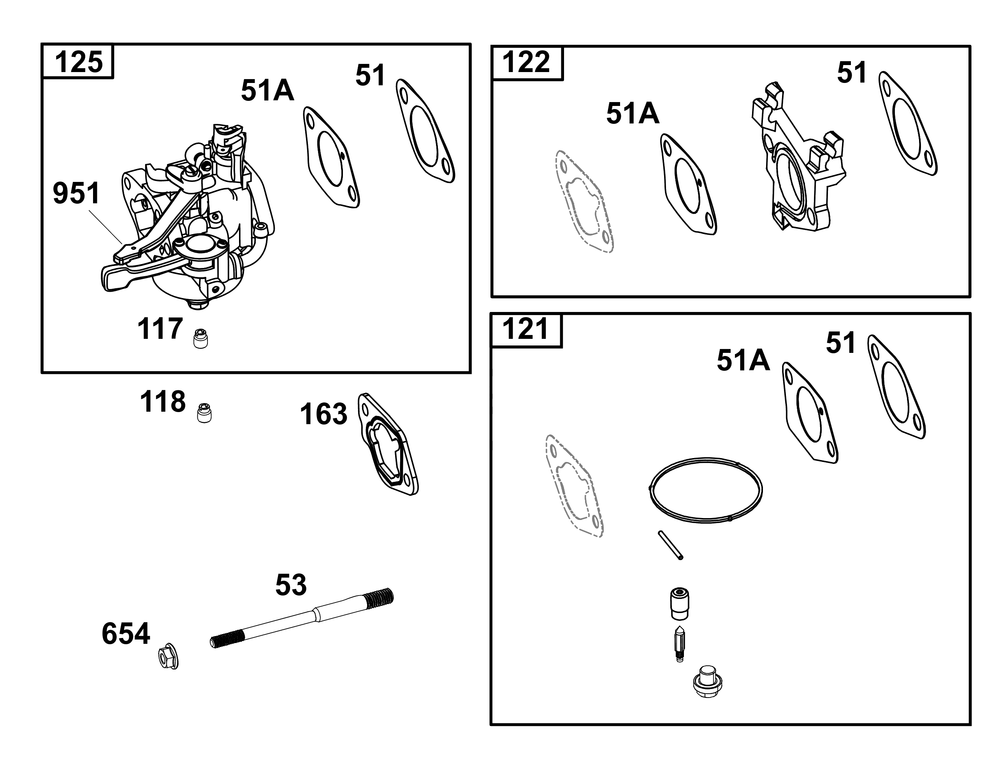 Carburetor Group Diagram and Parts List for 19N137-0239-F1 100000 - 19Z999 Briggs and Stratton Engine